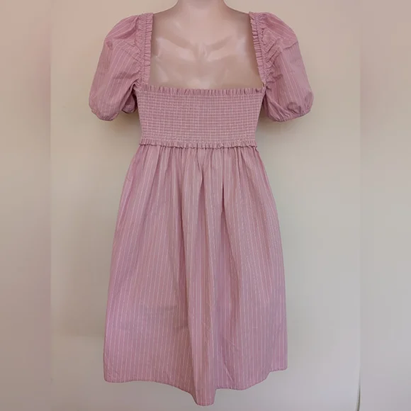 Aritzia Sunday Best Mini Smocked Babydoll Dress Small Pink & White Strip… - Picture 7 of 12